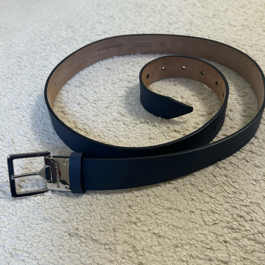 Burberry Men Navy Blue Leather Belt
